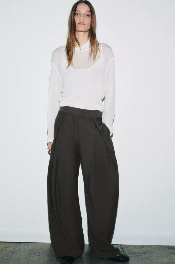 ZW COLLECTION PLEATED WIDE LEG PANTS | Zara Canada