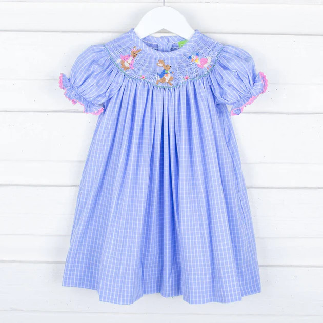 Storybook Smocked Blue Windowpane Dress | Classic Whimsy