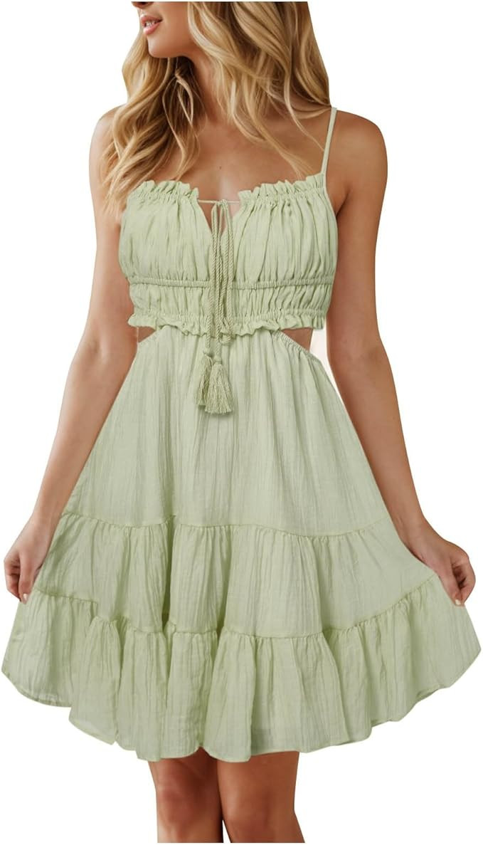 Summer Dresses for Women 2024 Spaghetti Strap Vintage Sleeveless Sun Dress Summer Outfits Ladies ... | Amazon (US)