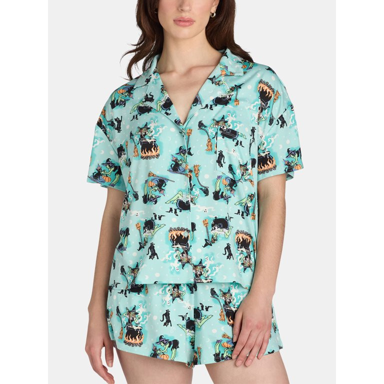 Michellecmm Women 2 Piece Pajamas Set Halloween Print Short Sleeves Shirt and Elastic Shorts for ... | Walmart (US)