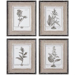 Uttermost Casual Distressed Black Framed Art with Gray and Taupe wash (Set of 4) | Cymax