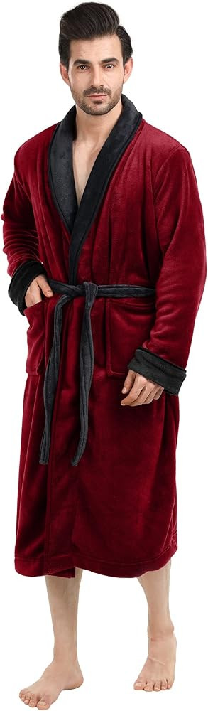 NY Threads Luxurious Men's Shawl Collar Fleece Bathrobe Long Spa Robe | Amazon (US)