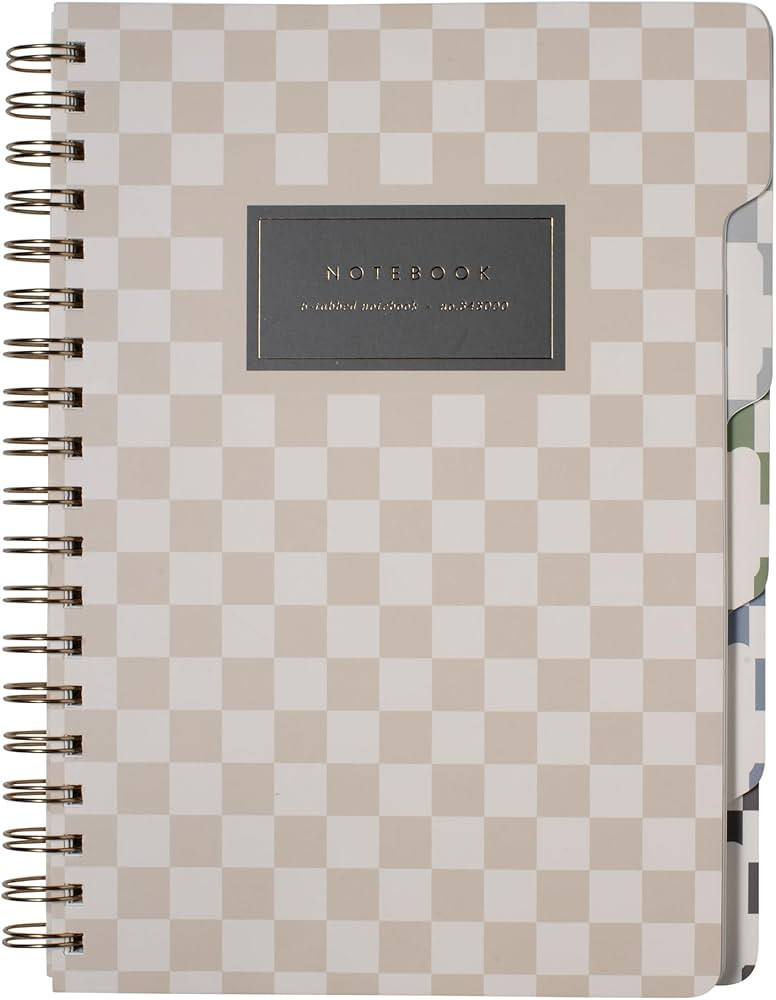 Fringe Studio Large Tab Notebook,Neutral Checks, Flexible Paperback Cover, 5 Subject/Die-Cut Divi... | Amazon (US)