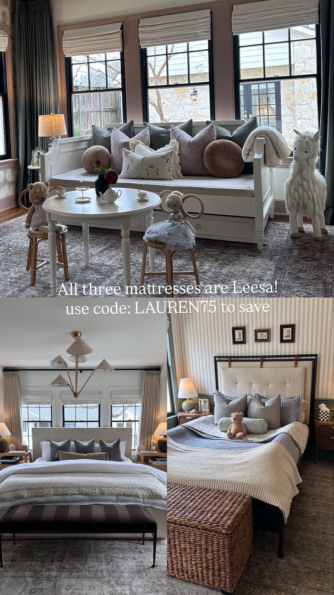 @leesasleep mattresses are a fam favorite! Use my code LAUREN75 for an additional $75 off of your order & the code is stackable on top of site discounts. Leesa also now offers an extended risk free trial period of 120 days! #leesapartner