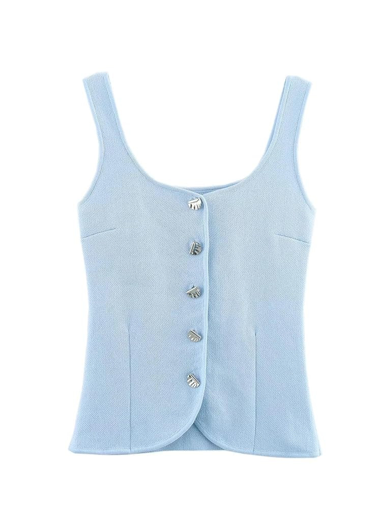 efvandoloe Summer Knitted Tank Tops Women Sleeveless Single Breasted Tops Casual | Amazon (US)