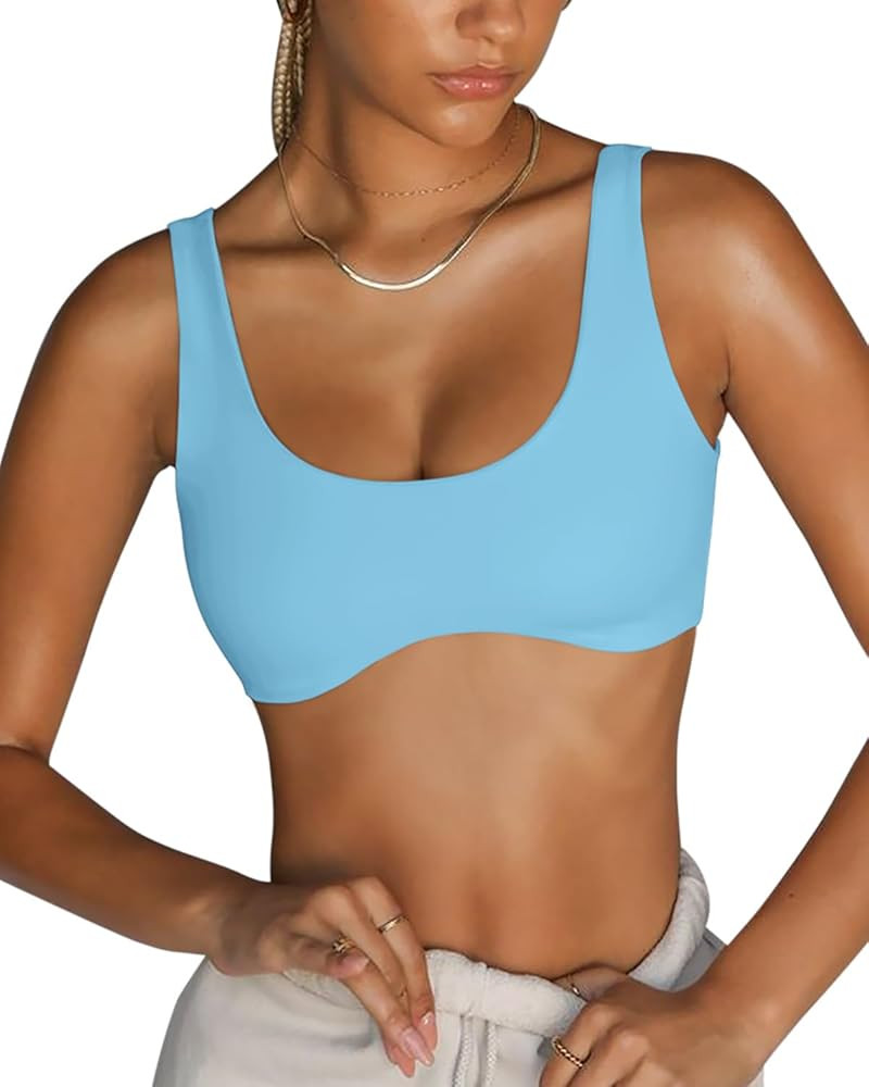 LASLULU Sexy Sports Bras for Women Scoop Neck Sleeveless Padded Bra Workout Yoga Bra Crop Top | Amazon (US)