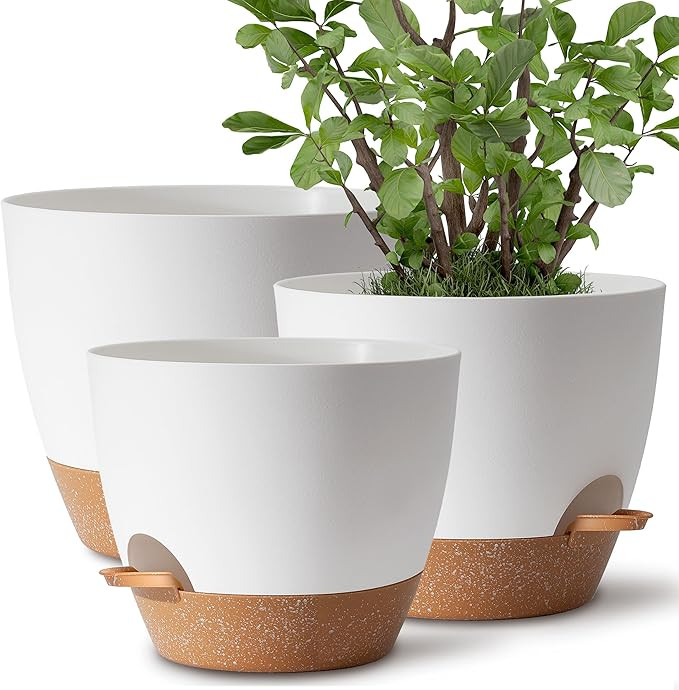 Plant Pots 12/10/9 inch Set of 3, Self Watering Flower Pots Indoor Outdoor, Planters with Drainag... | Amazon (US)