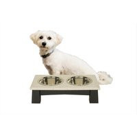 Dutchcrafters Amish Made Solid Wood Modern Raised Pet Bowl With Corian Top & Stainless Steel Bowls - Two Bowls, Ebony & Silver Birch | Etsy (US)