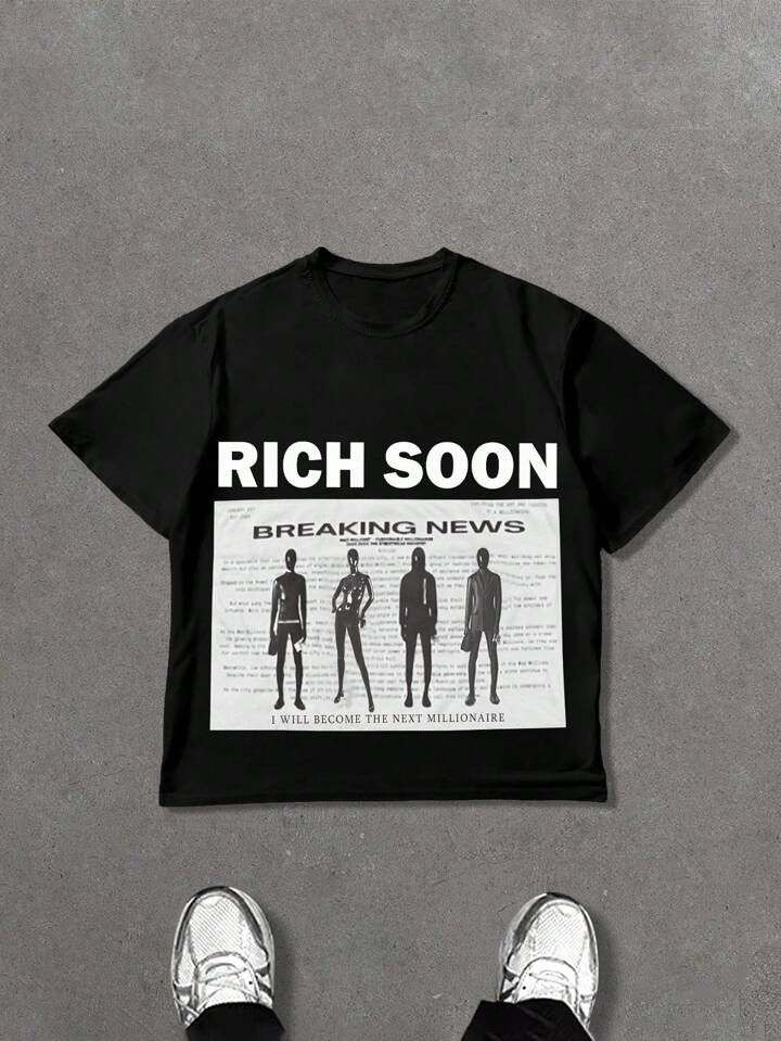 Manfinity Homme Plus Size Men's Letter & Graphic Print Round Neck Casual Short Sleeve T-Shirt | SHEIN