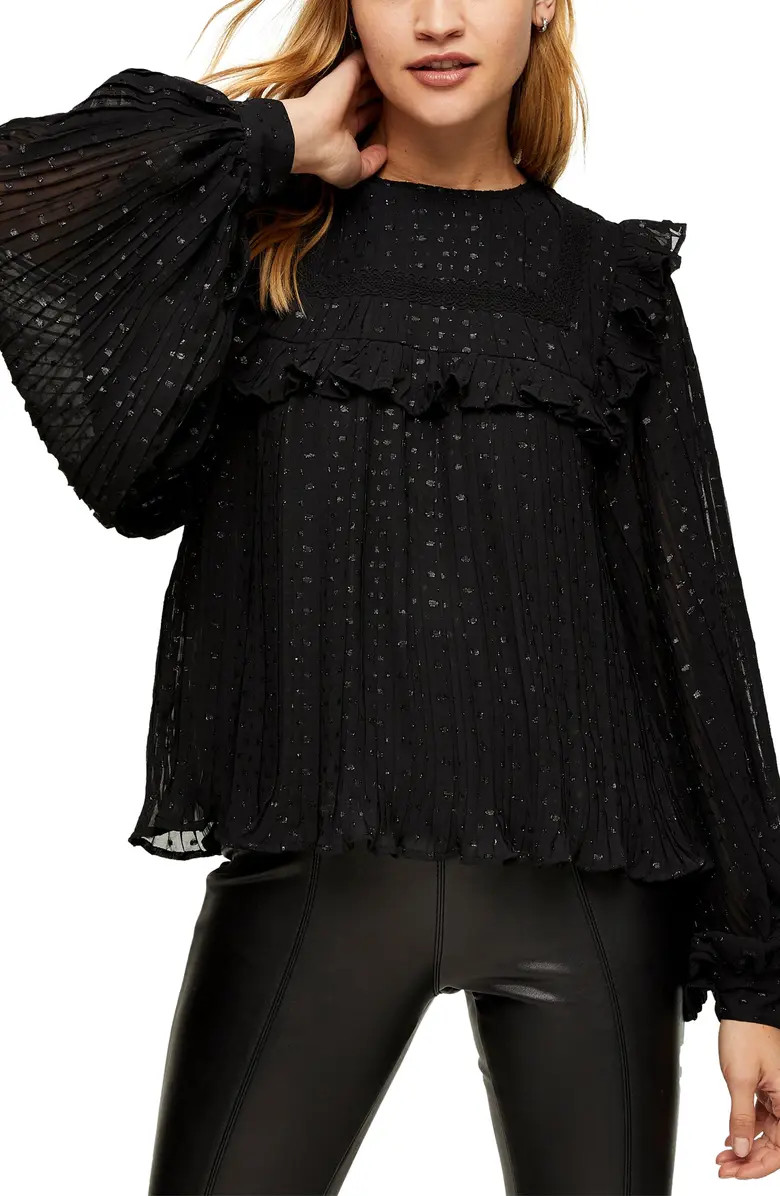 Topshop Metallic Dot Pleated Yoke Blouse | Nordstrom | Nordstrom