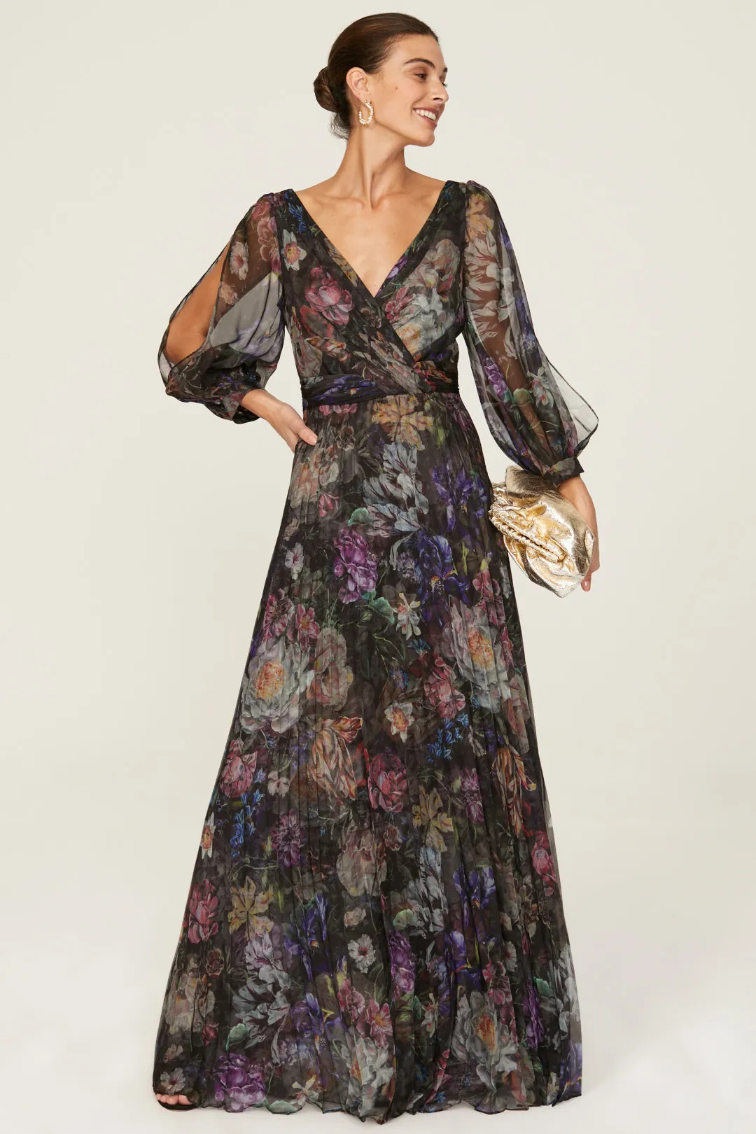Metallic Floral Pleated Gown | Rent the Runway