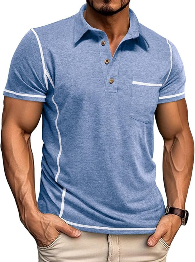 Men's Casual Long Sleeve Polo Shirts Collared Button Cotton T-Shirt Classic Stylish Golf Shirt wi... | Amazon (US)