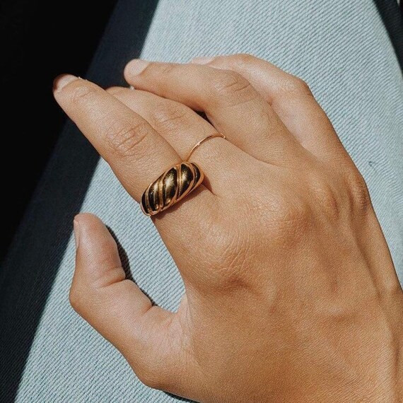 18K Gold Plated Dome Croissant Signet Ring, Stackable Ring, Band Ring, Statement Ring Women Jewel... | Etsy (US)