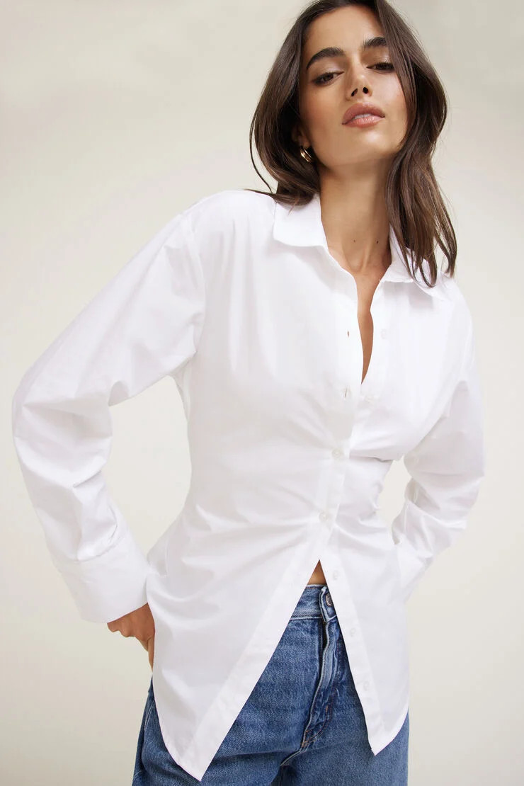 Cinched Waist Poplin Shirt | Dynamite Clothing