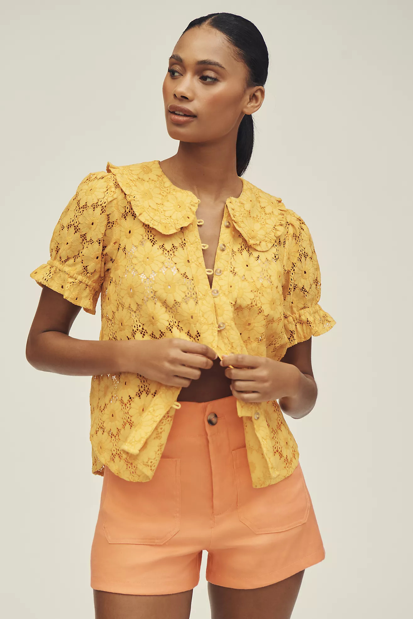 The Keira Collared Button-Front Blouse by Pilcro: Lace Edition | Anthropologie (US)