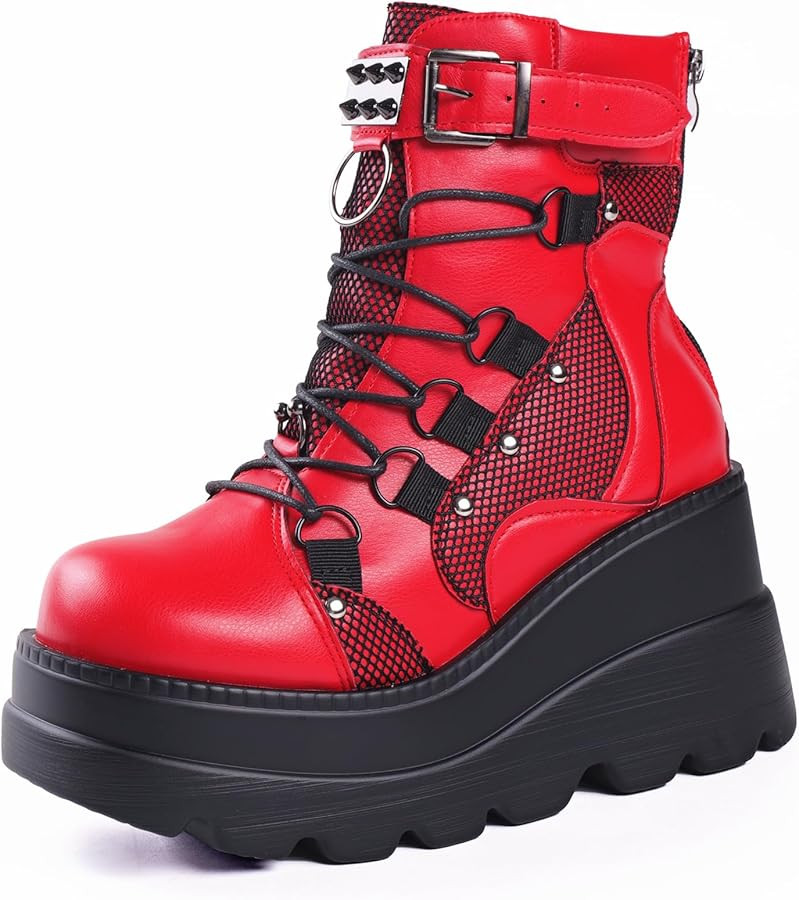 Gothniero Platform Goth Ankle Boots for Womem Black Holographic Combat Chunky Heel Boots with Sid... | Amazon (US)