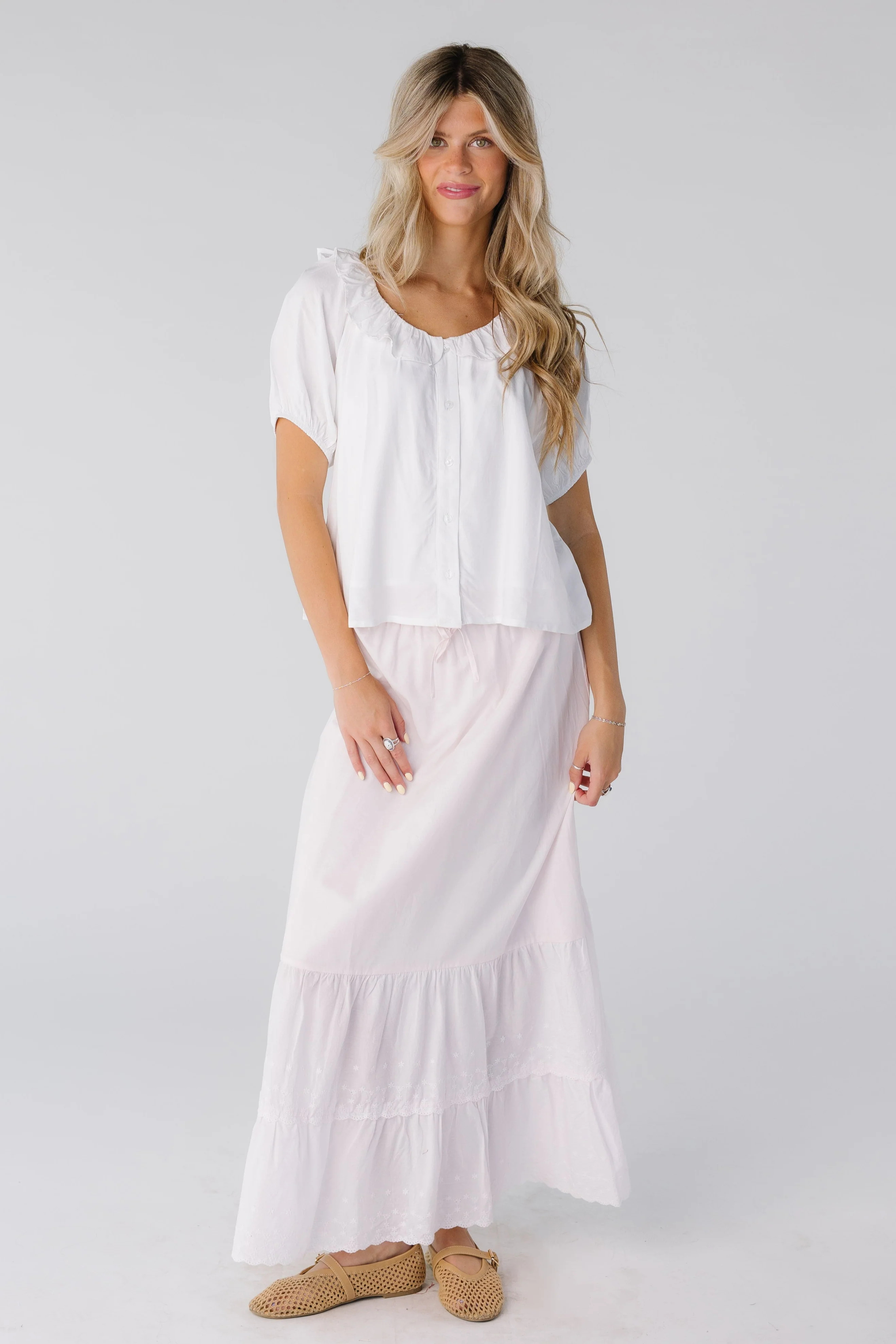 Brass & Roe Melanie Midi Eyelet Skirt | Called To Surf