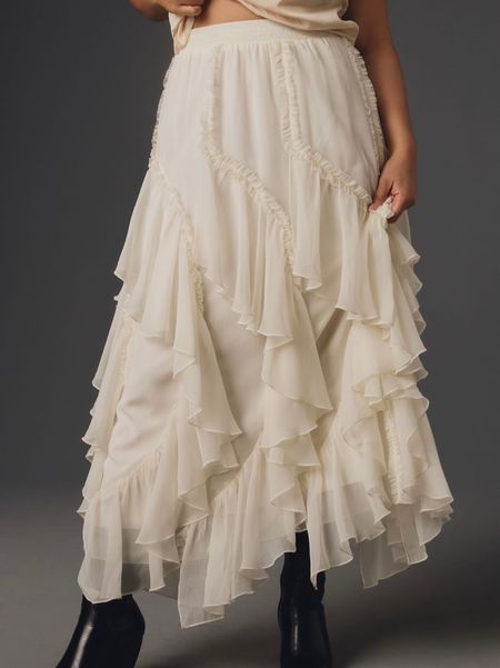 Plus size ivory chiffon ruffle skirt 

#LTKplussize