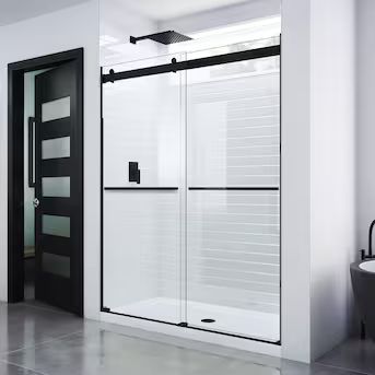 DreamLine Essence Satin Black 56-in to 60-in x 76-in Frameless Bypass Sliding Shower Door | Lowe's