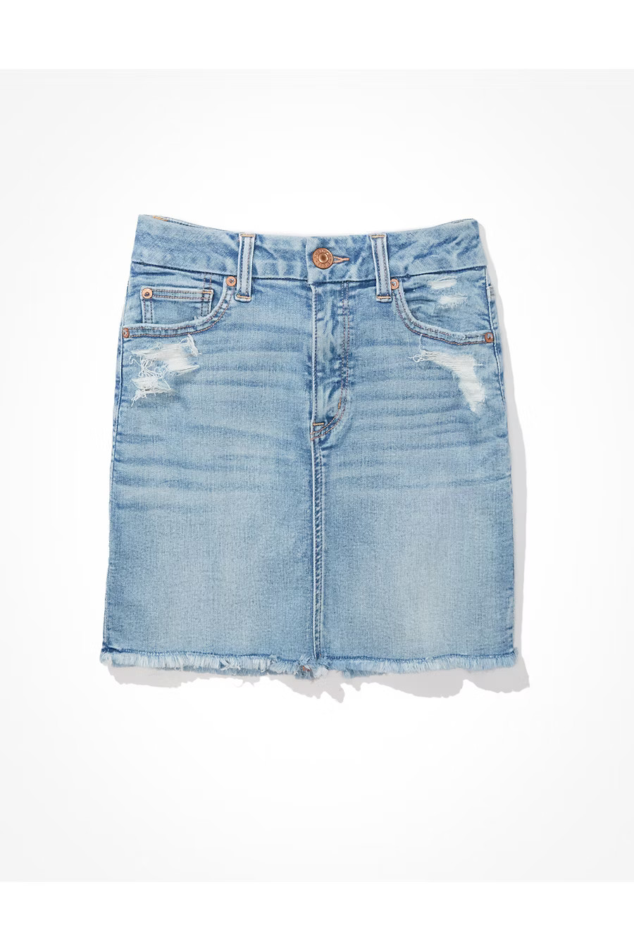 AE Ne(x)t Level Curvy High-Waisted Denim Mini Skirt | American Eagle Outfitters (US & CA)