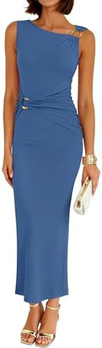 ZESICA Women's 2026 Summer Sleeveless Bodycon Maxi Dress Ruched Elegant Wedding Guest Cocktail Fo... | Amazon (US)