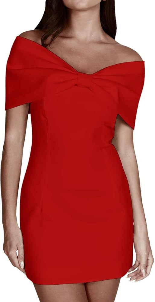Women's Off-The-Shoulder Slim Miniskirt Sexy Solid Color Evening Dress Bag Hip Skirt | Amazon (US)