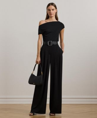 Lauren Ralph Lauren Women's Pleated Stretch Jersey Wide-Leg Pants - Lauren Navy | Macy's