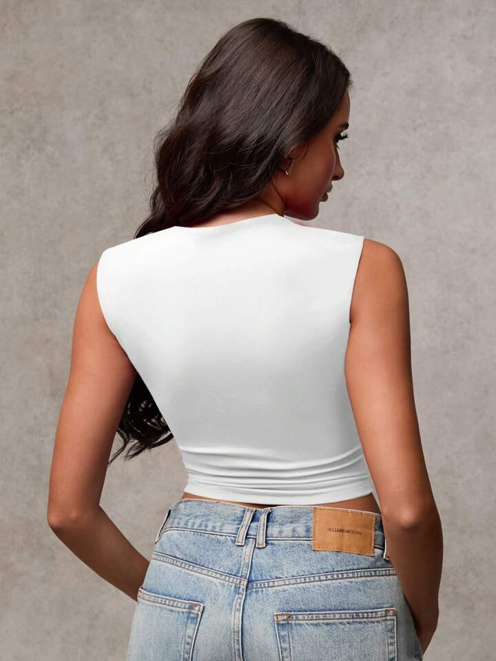 SHEIN BAE Women Casual Asymmetrical Hem Ruched Sleeveless Top, Suitable For Commuting | SHEIN