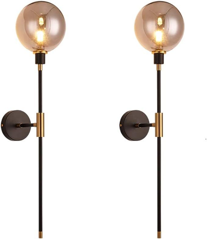 Pack of 2 Dellemade Glass Globe Wall Lamp,Black and Gold Modern Wall Scone with Amber Glass Shade | Amazon (US)