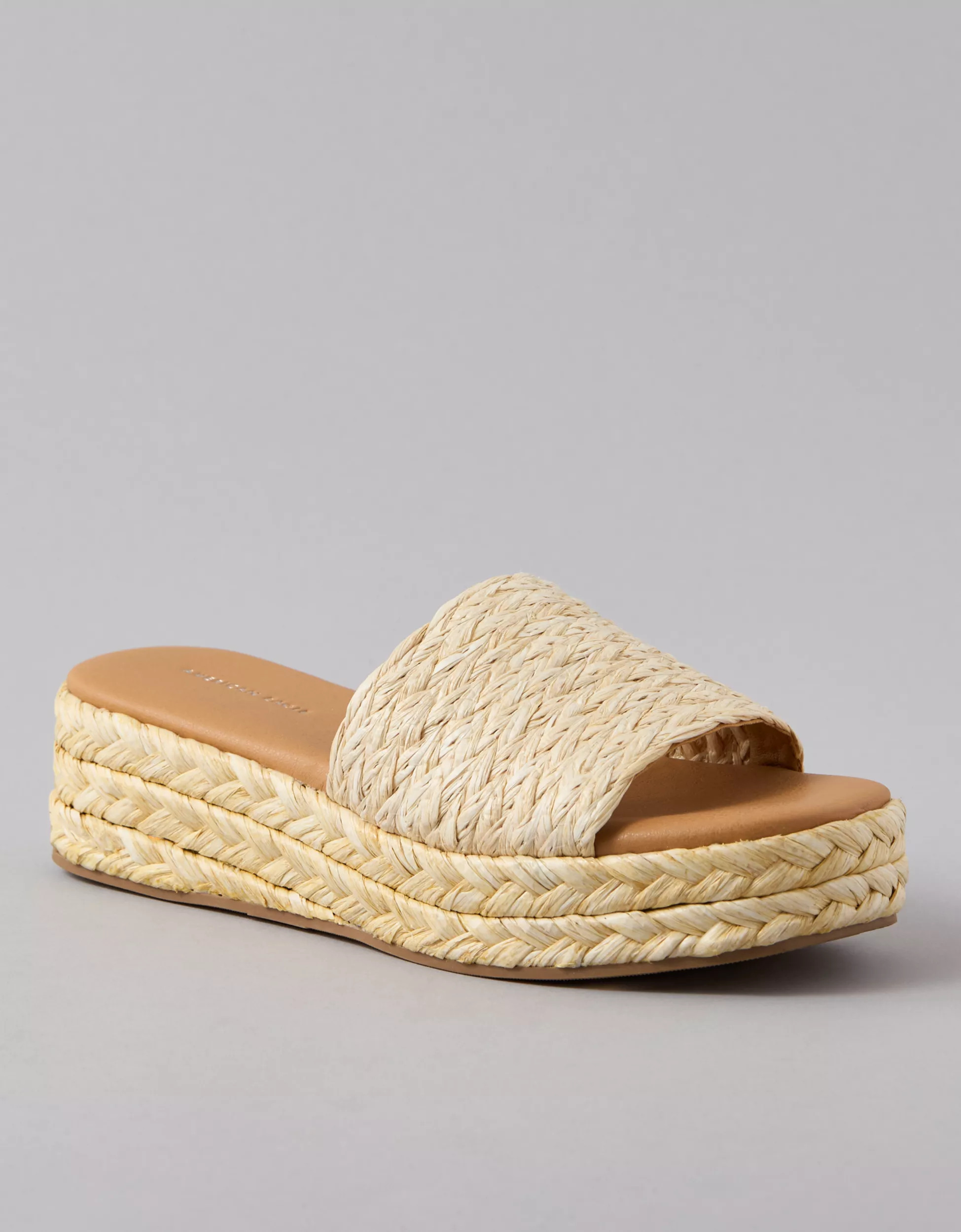 AE Raffia Espadrille Flatform Slide Sandal | American Eagle Outfitters (US & CA)