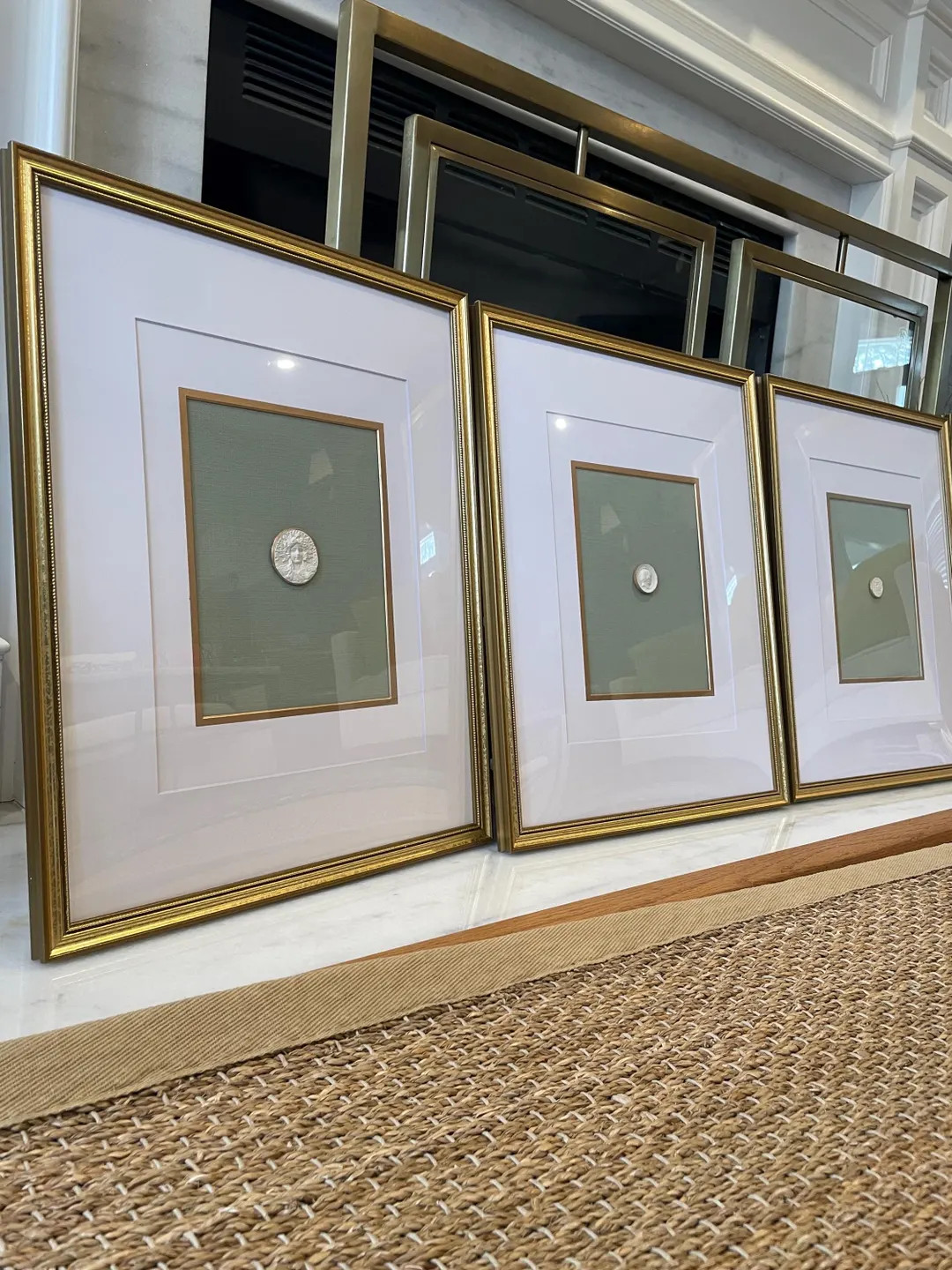 16"x20" Framed Intaglios with Sage Green  Linen Background, Intaglio Bundle, Handmade Intaglios, ... | Etsy (US)