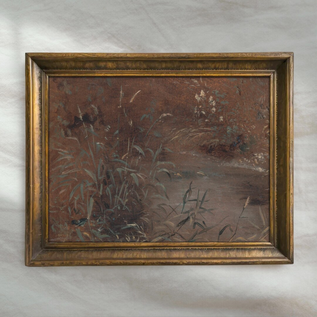 Vintage Moody Landscape Painting | Burgundy Wildflower Floral Artwork | Neutral Countryside Wall ... | Etsy (US)