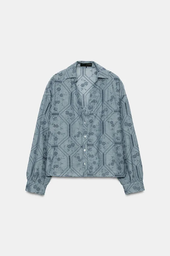 EMBROIDERED EYELET SHIRT | Zara Canada
