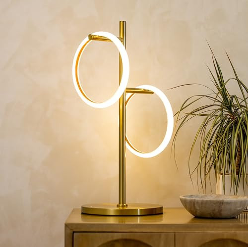 Brightech Saturn Table Lamp, Great Living Room Decor, Desk Tree Lamp for Offices, Contemporary Lamp for Living Rooms, Nightstand Lamp with 2 LED Lights for Bedroom Reading - Brass | Amazon (US)