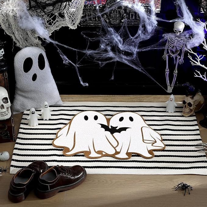 2 Pcs Halloween Door Mat Outdoor Ghost Welcome Mats for Front Door Non Slip Cute Ghost Coir Mat a... | Amazon (US)