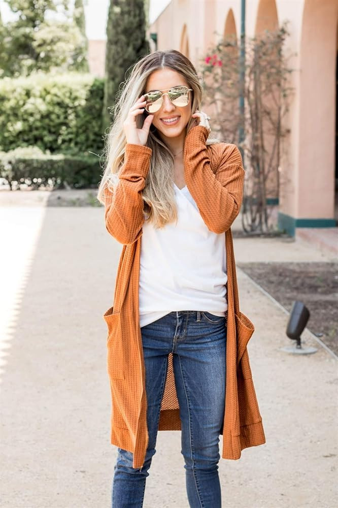 Tickled Teal Women's Long Sleeve Knit Open Front Sweater Cardigan with Pockets | Amazon (US)