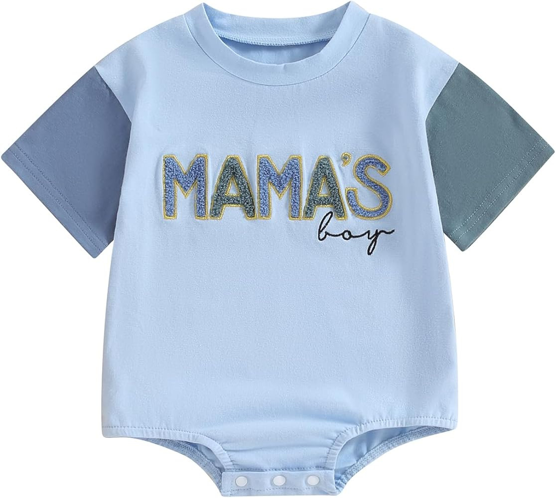 Newborn Infant Baby Boy Summer Outfit Mamas Boy Baby Clothes Boy Oversized Romper Shirts Short Sl... | Amazon (US)