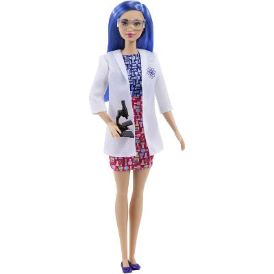 Barbie Scientist Fashion Doll Dressed in Lab Coat & Flats with Blue Hair & Microscope Accessory | Target