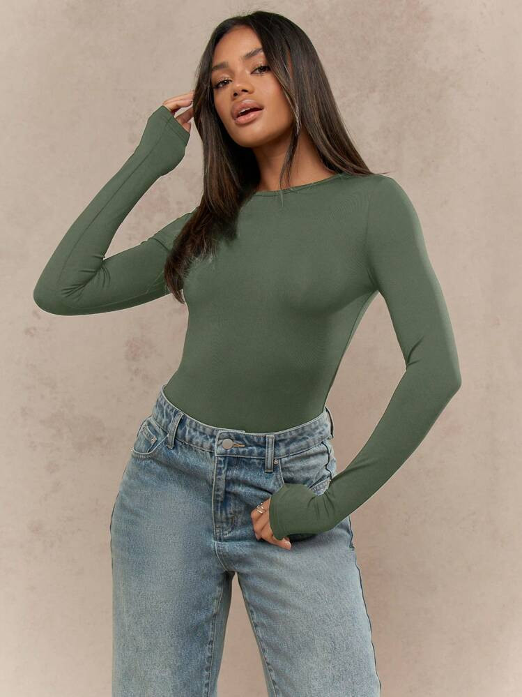 MISSGUIDED Jersey Rundhals Langarm Bodysuit | SHEIN