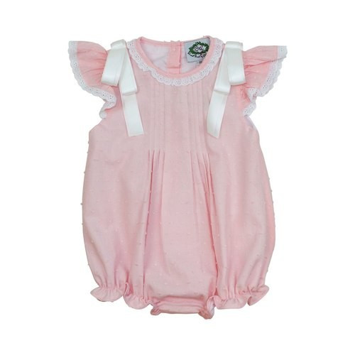 Pink Swiss Dot Bow Pleated Bubble | Cecil and Lou