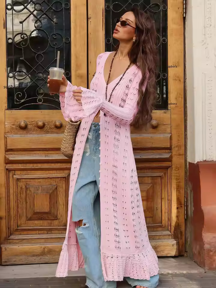 Suéter con botonadura hueca, vestido largo para mujer, Vestidos de fiesta de verano, vestido ele... | Aliexpress EU