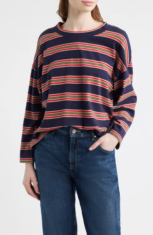 THE GREAT. Field Stripe Relaxed Fit Cotton T-Shirt in Scout Stripe at Nordstrom, Size 3 | Nordstrom