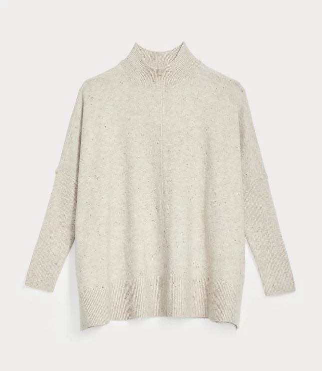 Petite Flecked Rib Trim Poncho Sweater | LOFT