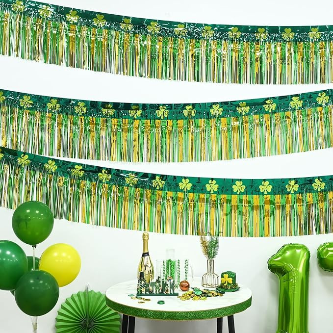 Mega-L St Patricks Day Decorations 2 Pack 39Ft Foil Fringe Garland Tinsel Banner, Green Gold Sham... | Amazon (US)