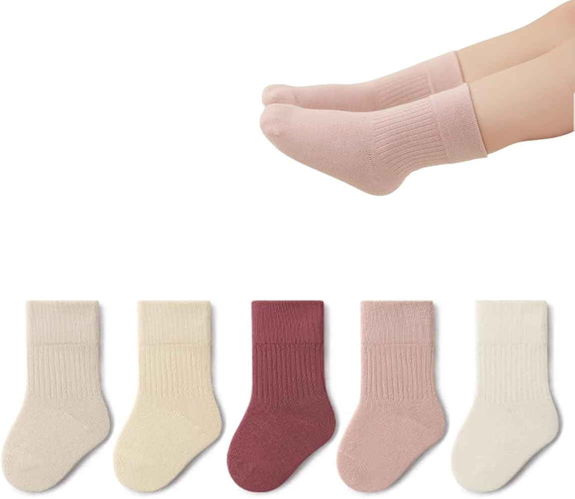 Toddler Crew Cotton Socks Unisex Baby Boy/Girl Solid Socks Infant Kids School Uniform Neutral Soc... | Amazon (US)