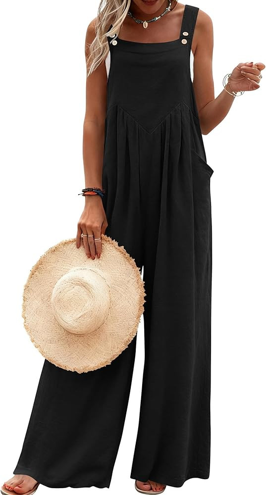 Ekouaer Women's Casual Overalls Boho Floral Loose Wide Leg Jumpsuits Summer Baggy Rompers with Po... | Amazon (CA)