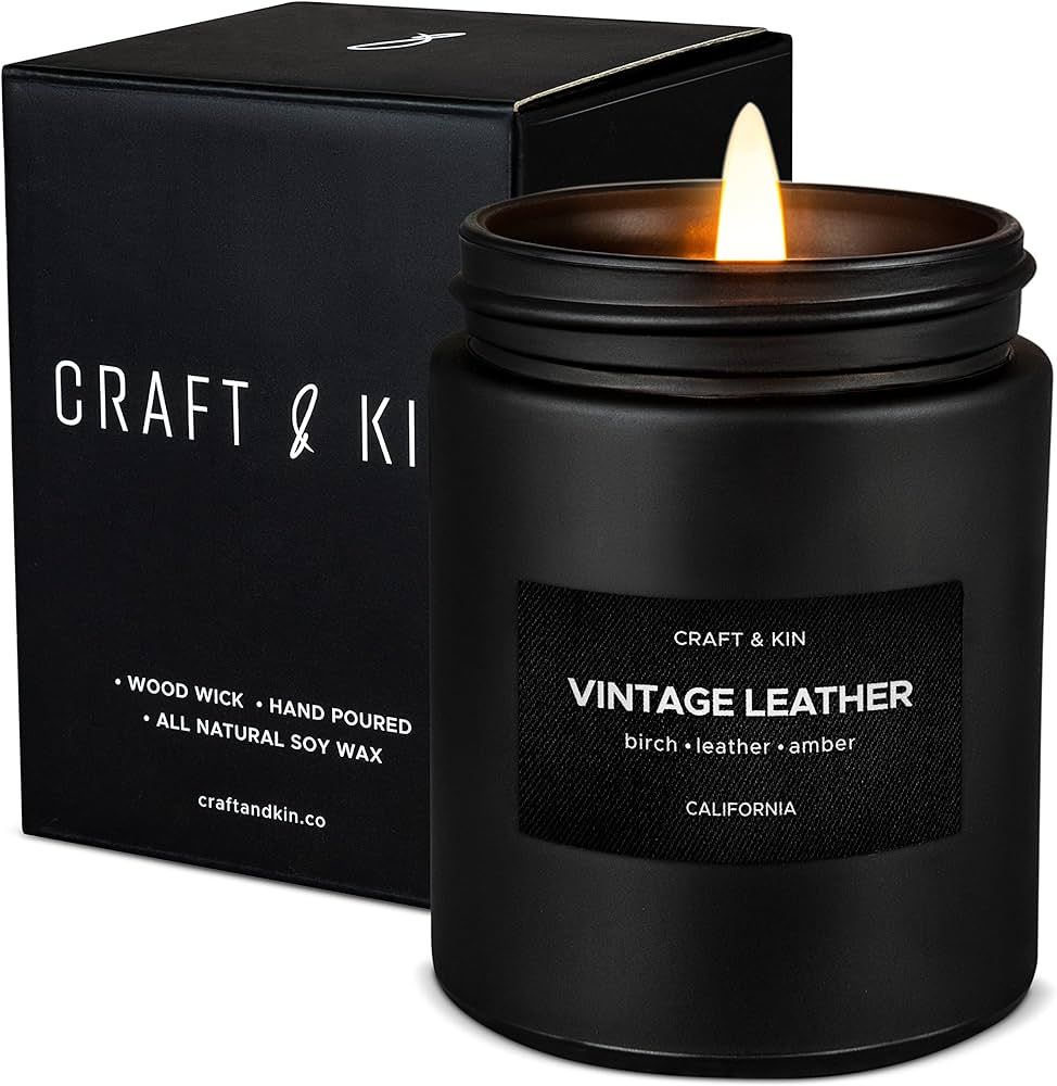 Scented Candles for Men | Vintage Leather Scented Candle | Soy Candles, Masculine Candle, Long Bu... | Amazon (US)