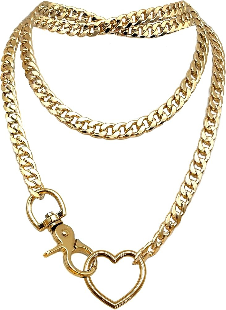 paloli Women's Slip Chain Rainbow Heart O-Ring Chunky Chain Necklace, Rays Cuban Long Layered Jew... | Amazon (US)