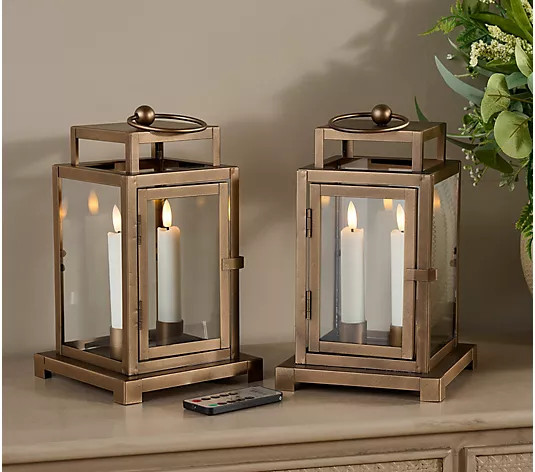 Home Reflections S/2 Mini Metal Lanterns with 2 Taper Candles - QVC.com | QVC