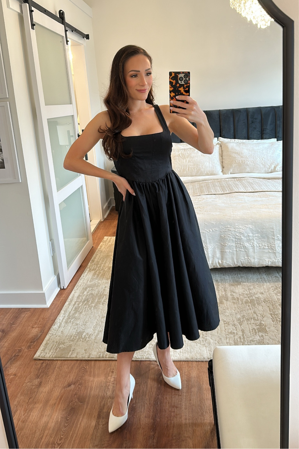 The perfect little black dress! Midi length, square neckline, high waisted. Flattering on every body type! Easily dressed up or down. #LBD #Cocktailattire 

#LTKstyletip #LTKbeauty 

#LTKSeasonal